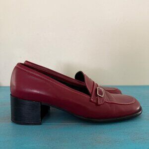 Vintage Coach Y2k Red Brick Leather Block Heeled Loafers Size 9.5